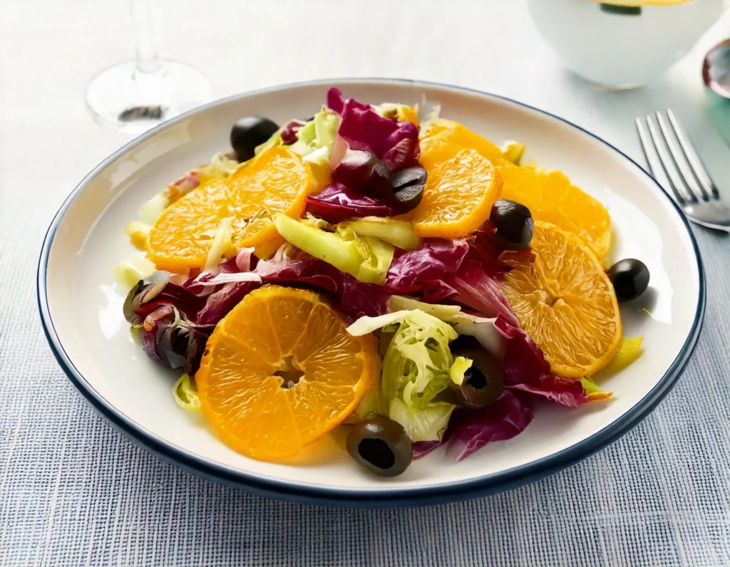 Insalata di arance, finocchio, radicchio e olive nere – piatto vegano e crudista