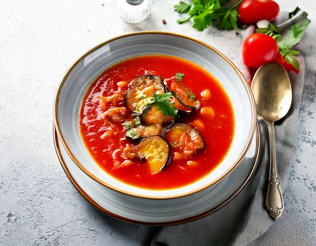 ricette vegane con le melanzane: zuppa di melanzane e pomodoro 