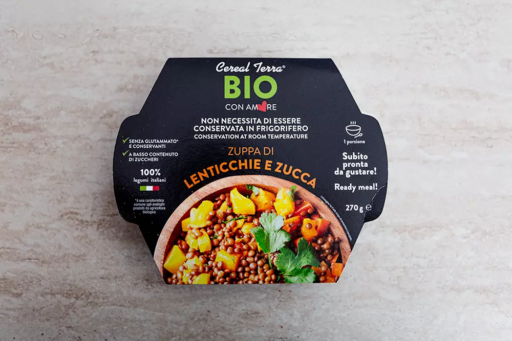 Piatti pronti vegani: Zuppa di lenticchie e zucca Cereal Terra