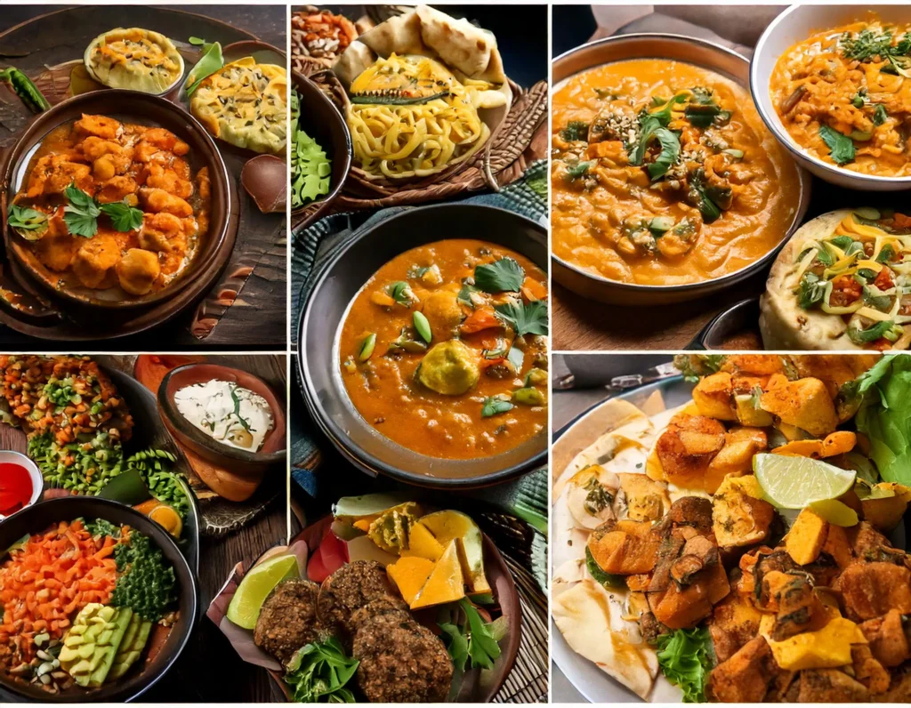 Cosa fare dopo Veganuary: Piatti internazionali vegani come curry, sushi, falafel e tacos per esplorare nuovi sapori dopo Veganuary.