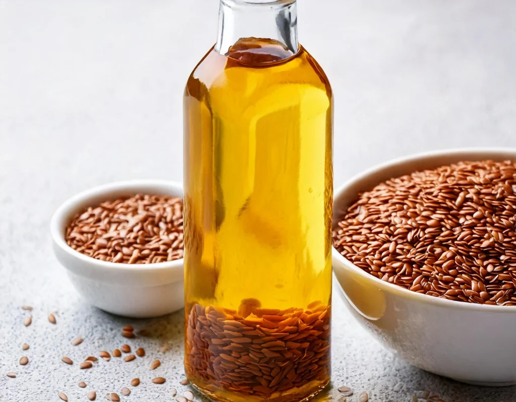 Olio di semi di lino, una fonte concentrata di Omega-3 per condire piatti sani.