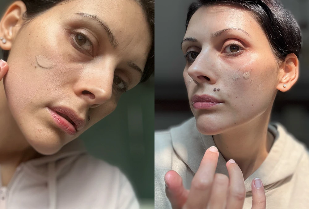 Applicazione della crema solare viso Biarritz su pelle pulita: texture leggera e finish naturale, ideale per proteggere la pelle del viso dai raggi UV.
