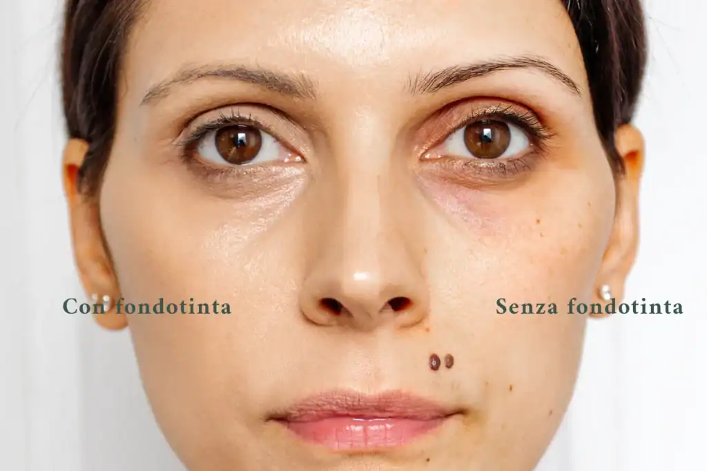 `Confronto prima e dopo con il fondotinta vegano Deborah Formula Pura Bio.`