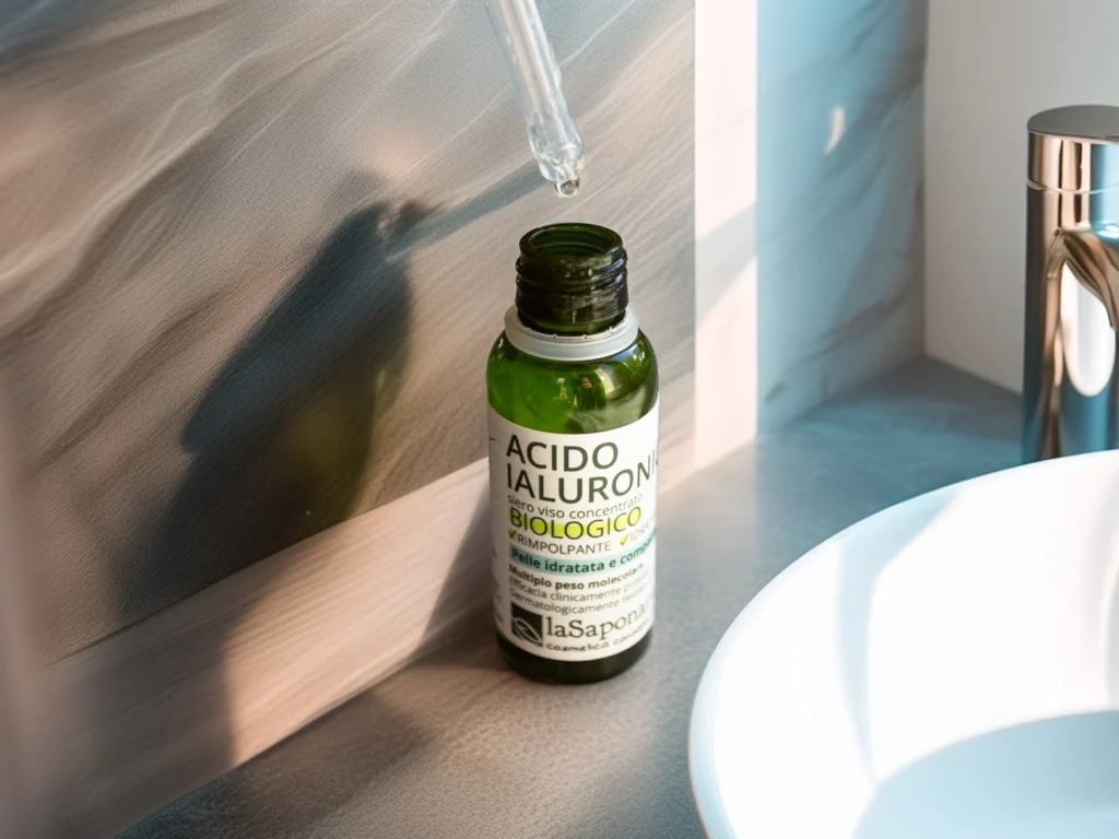 acido ialuronico La Saponaria siero viso biologico con pipetta applicazione