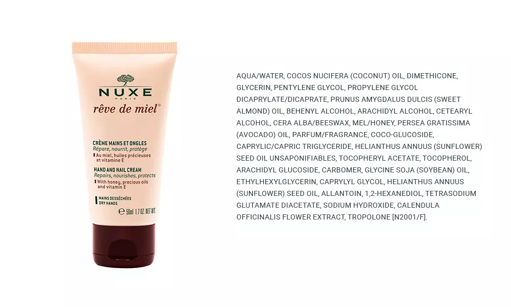 Nuxe è vegano? No, non sempre: la Crema per mani e unghie Rêve de Miel contiene cera d'api e miele
